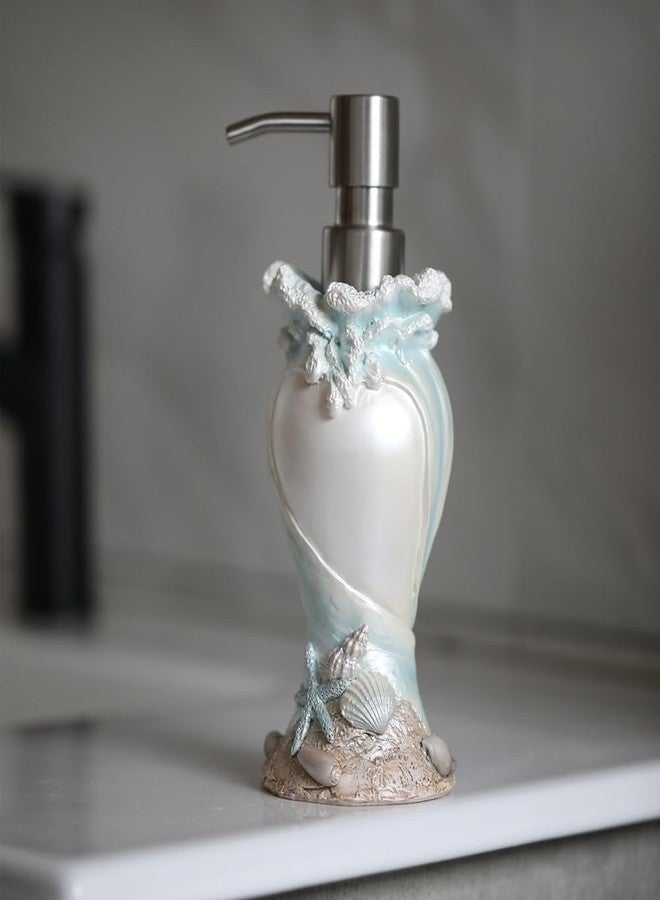 BUNCHBRAVO Bule Ocean-Themed Soap Dispenser - 7oz Resin Refillable Pump Bottle with Shell & Wave Design, Stainless Steel Head, for Bathroom or Kitchen Counter Décor - Image 3